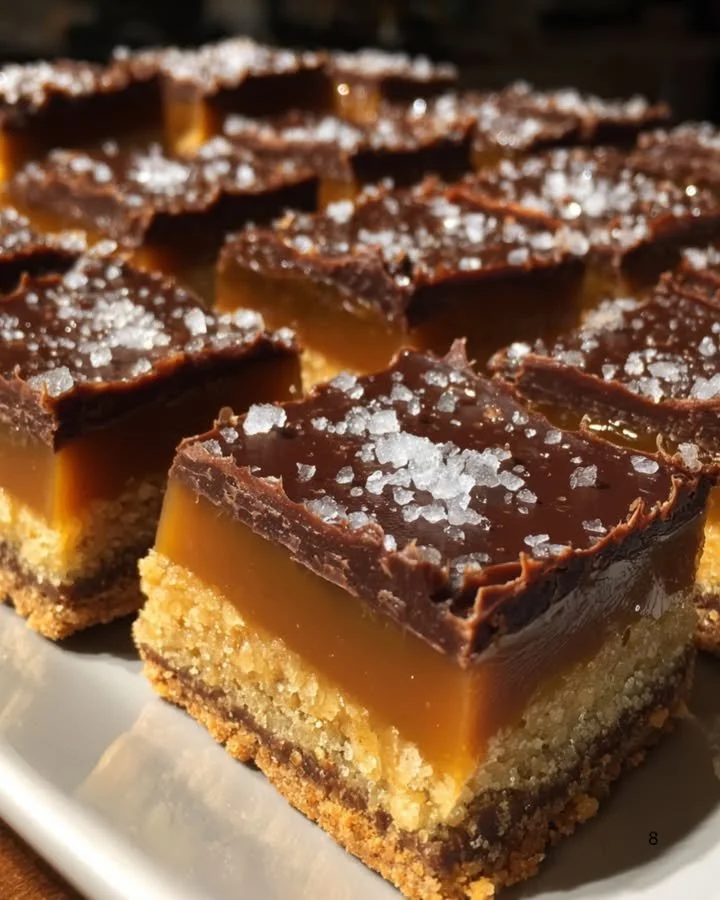 Homemade Butterfinger Caramel Crunch Bars stacked on a plate