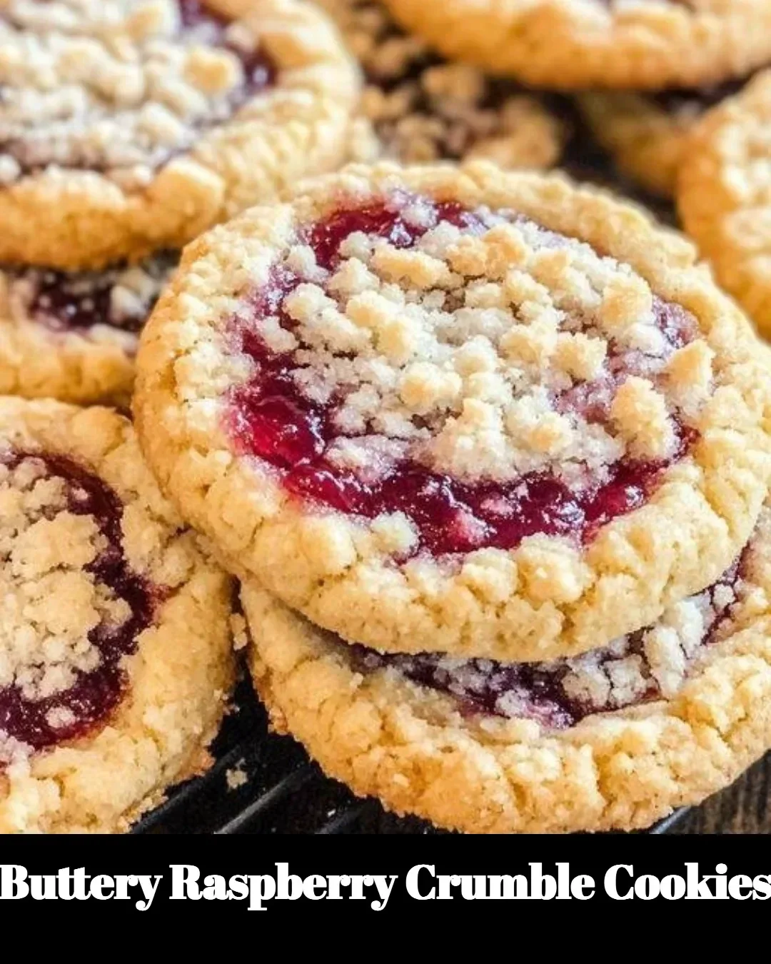 Delicious buttery raspberry crumble cookies on a plate