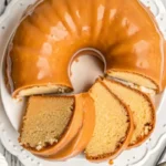 Deliciously moist caramel pound cake topped with a rich caramel glaze.