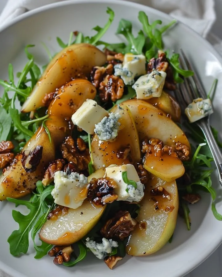 Caramelized Pear and Blue Cheese Salad on a plate