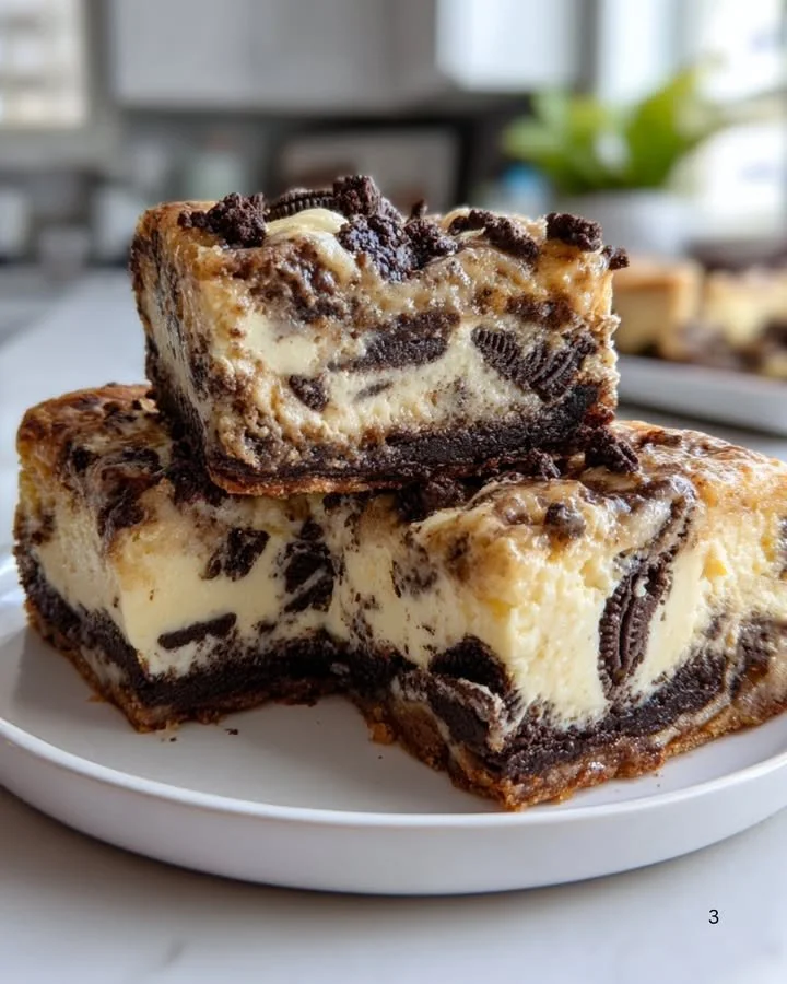 Delicious homemade cheesecake bars served on a platter