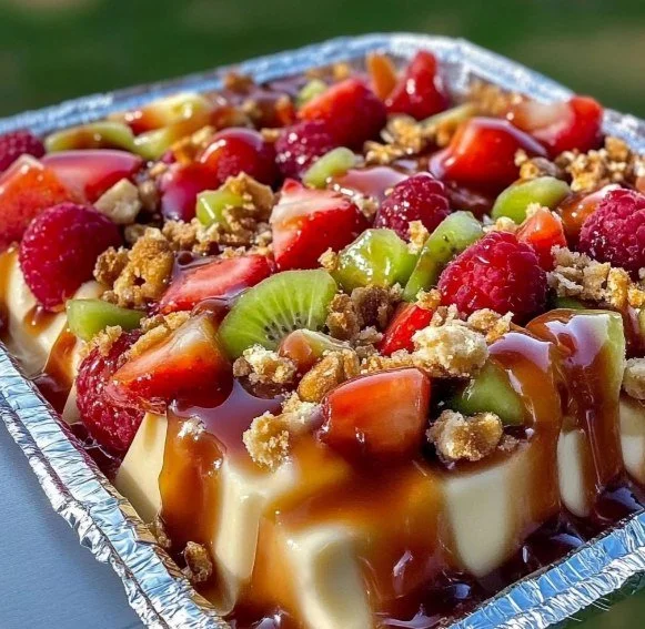 Delicious Cheesecake Fruit Salad with assorted fresh fruits and creamy cheesecake.