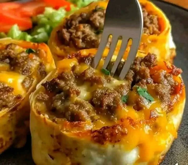 Delicious cheesy beef roll-ups ready to serve