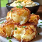 Crispy cheesy mashed potato puffs served on a plate