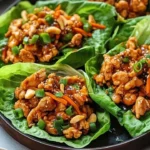 Chicken Lettuce Wraps served with Thai Chili Sauce, garnished and healthy dish
