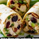 Chicken wraps featuring cranberries, pecans, and feta cheese on a plate