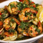 Delicious chimichurri shrimp dish garnished with herbs and spices
