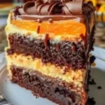 Decadent Chocolate Orange Custard Layer Cake with chocolate and orange flavors