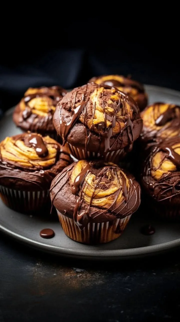 Chocolate Peanut Butter Muffins with a rich swirl of chocolate and peanut butter