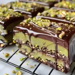 Chocolate Pistachio Delight dessert with chocolate and pistachio toppings