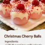 A plate of festive Christmas Cherry Balls decorated for the holiday season.