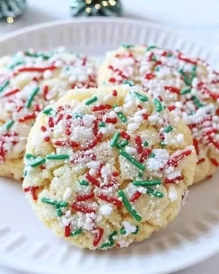Christmas Ooey Gooey Butter Cookies on a festive plate