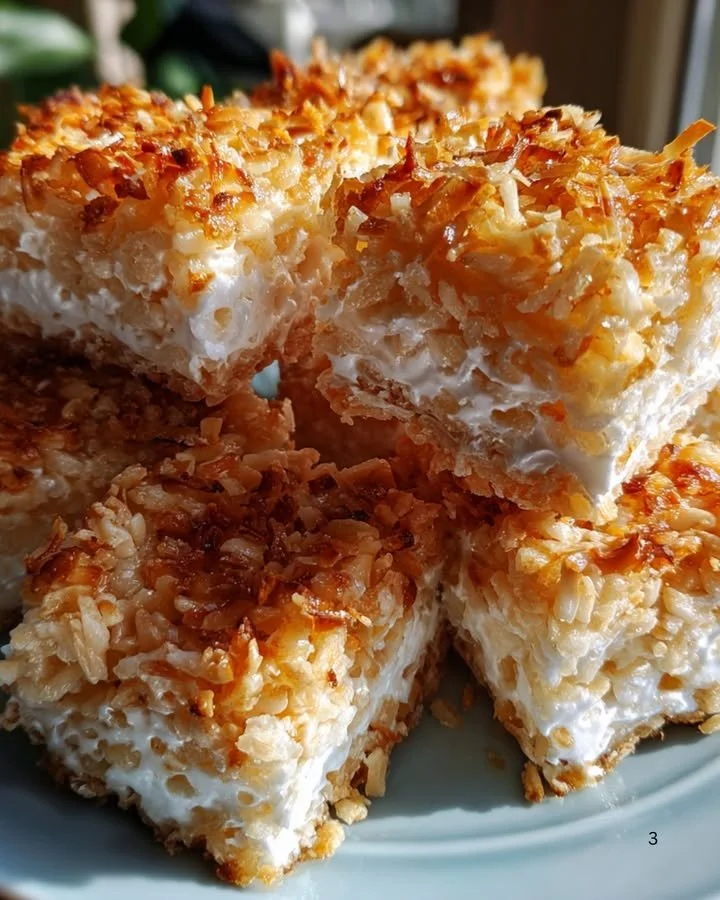 Delicious Coconut Marshmallow Treats on a plate, perfect for snacking.