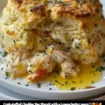 Delicious crab stuffed cheddar bay biscuit drizzled with lemon butter sauce