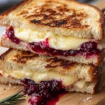 Cranberry Brie and Mozzarella Grilled Sandwich on a plate