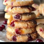Homemade Cranberry Orange Shortbread Cookies on a decorative plate