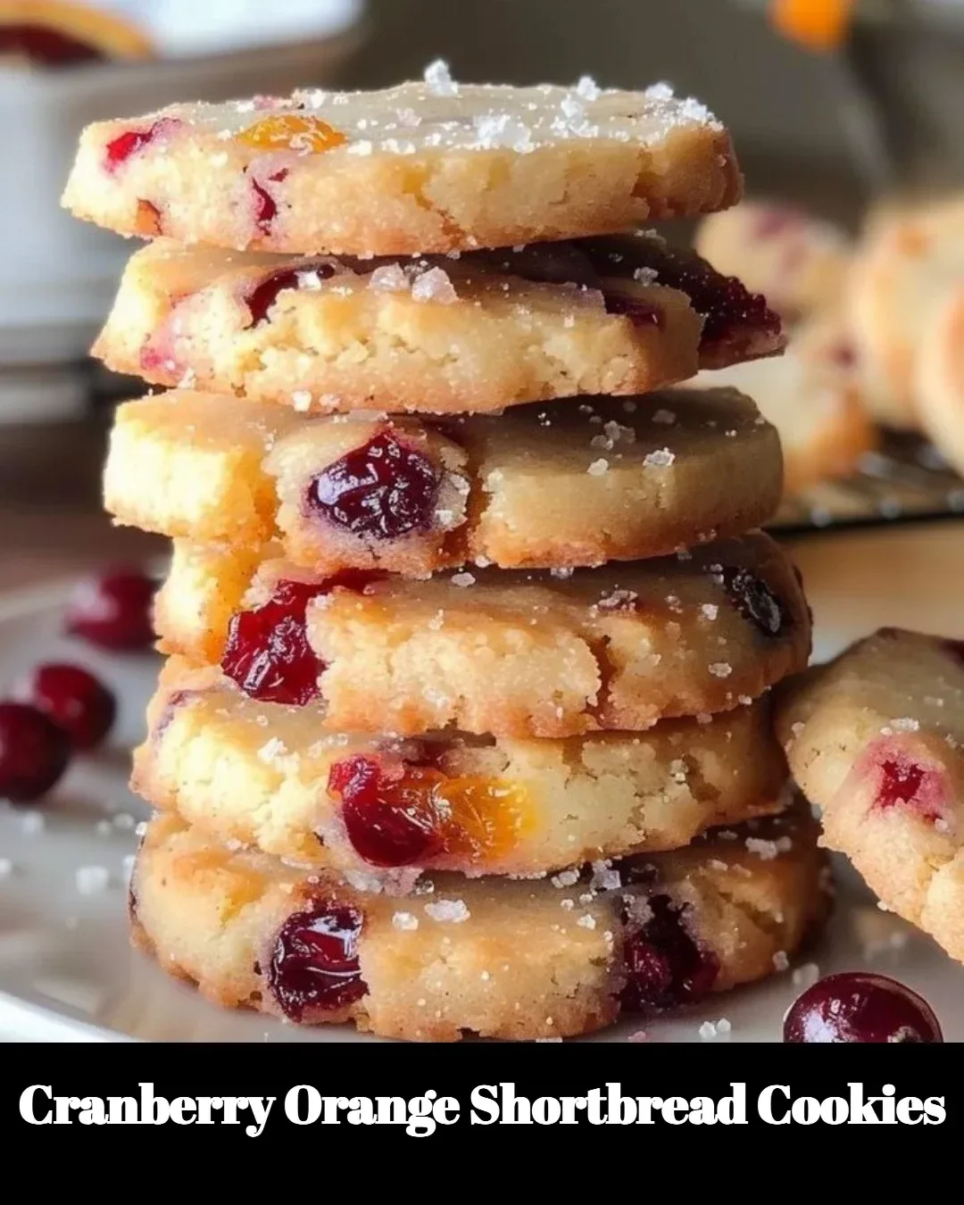 Homemade Cranberry Orange Shortbread Cookies on a decorative plate