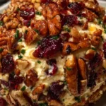 Cranberry Pecan Cheese Ball served on a wooden platter