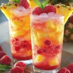 Cranberry Pineapple Fizz cocktail in a glass with garnishes