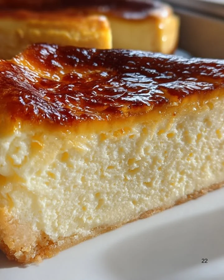 Slice of rich crème brûlée cheesecake topped with caramelized sugar