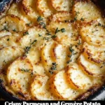 Crispy Parmesan and Gruyère potato gratin baked to perfection.