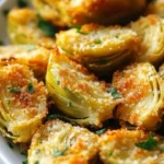 Crispy Parmesan Artichoke Hearts appetizer garnished with herbs