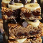 Delicious banana chocolate chip bars on a plate, perfect for dessert lovers