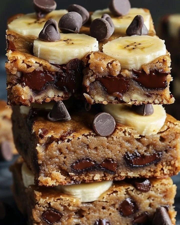 Delicious banana chocolate chip bars on a plate, perfect for dessert lovers
