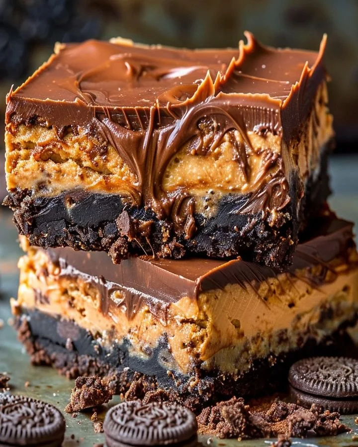 Decadent dulce de leche chocolate cheesecake bars on a plate