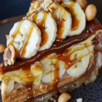 Decadent no-bake peanut butter cheesecake with banana and caramel topping