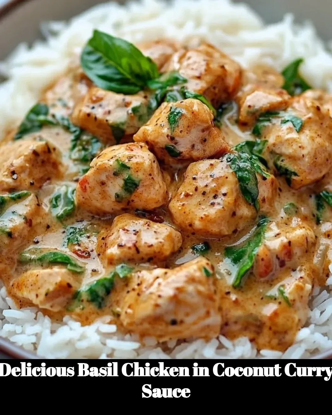 Delicious basil chicken served in coconut curry sauce on a plate