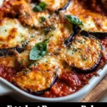 Delicious Eggplant Parmesan Bake topped with melted cheese and marinara sauce
