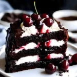 Elegant Chocolate Forest Cake with layers of chocolate and forest-themed decorations