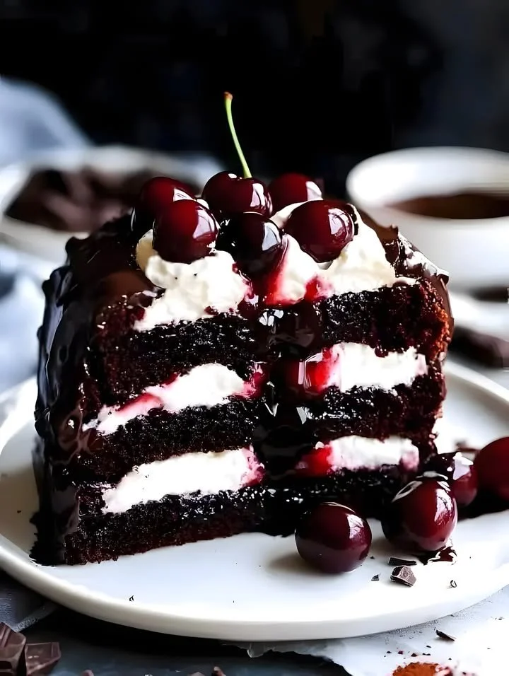Elegant Chocolate Forest Cake with layers of chocolate and forest-themed decorations