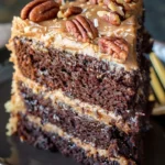 Elegant German Chocolate Cake with coconut frosting and chocolate layers