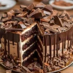 Epic Chocolate Overload Explosion Cake showcasing layers of rich chocolate cake and decadent frosting.