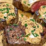 Succulent Filet Mignon with creamy Parmesan mustard sauce served on a plate