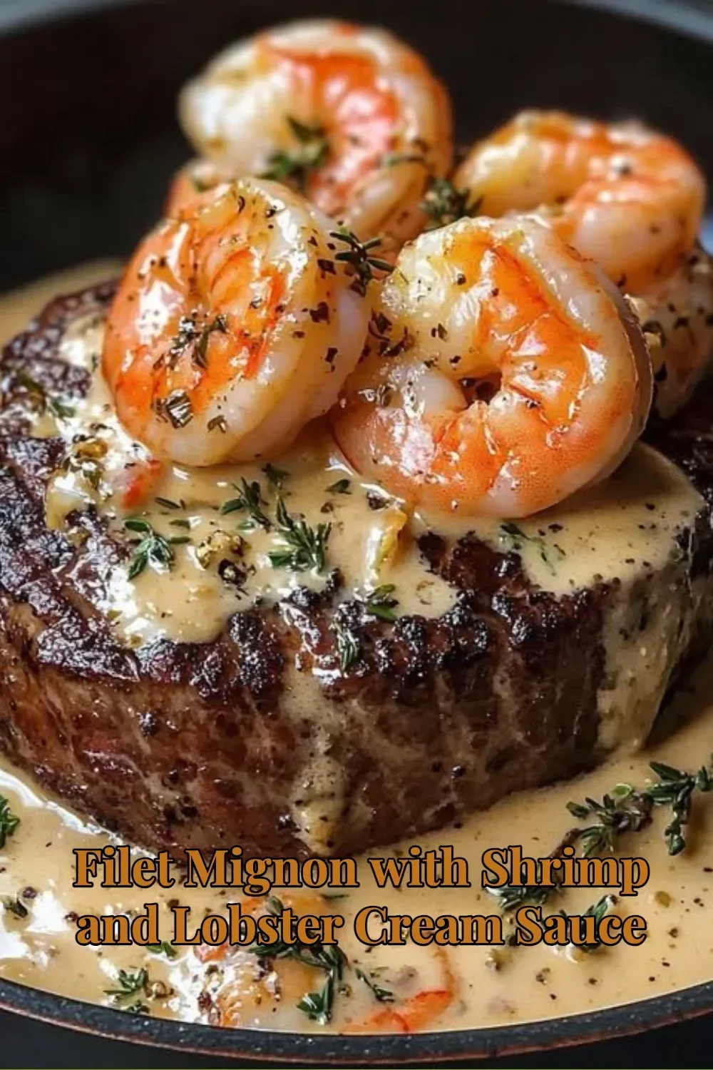 Filet mignon with shrimp and lobster cream sauce plated elegantly