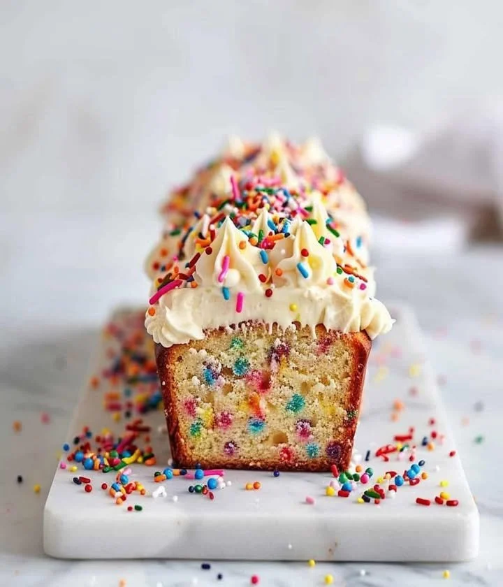Delicious Funfetti Loaf Cake with colorful sprinkles on top