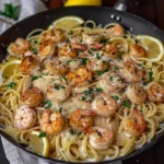 Delicious Garlic Butter Chicken Shrimp Pasta served in a bowl