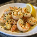 Plate of Garlic Butter Shrimp garnished with herbs