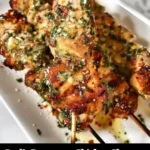 Delicious Garlic Parmesan Chicken Skewers ready to grill.