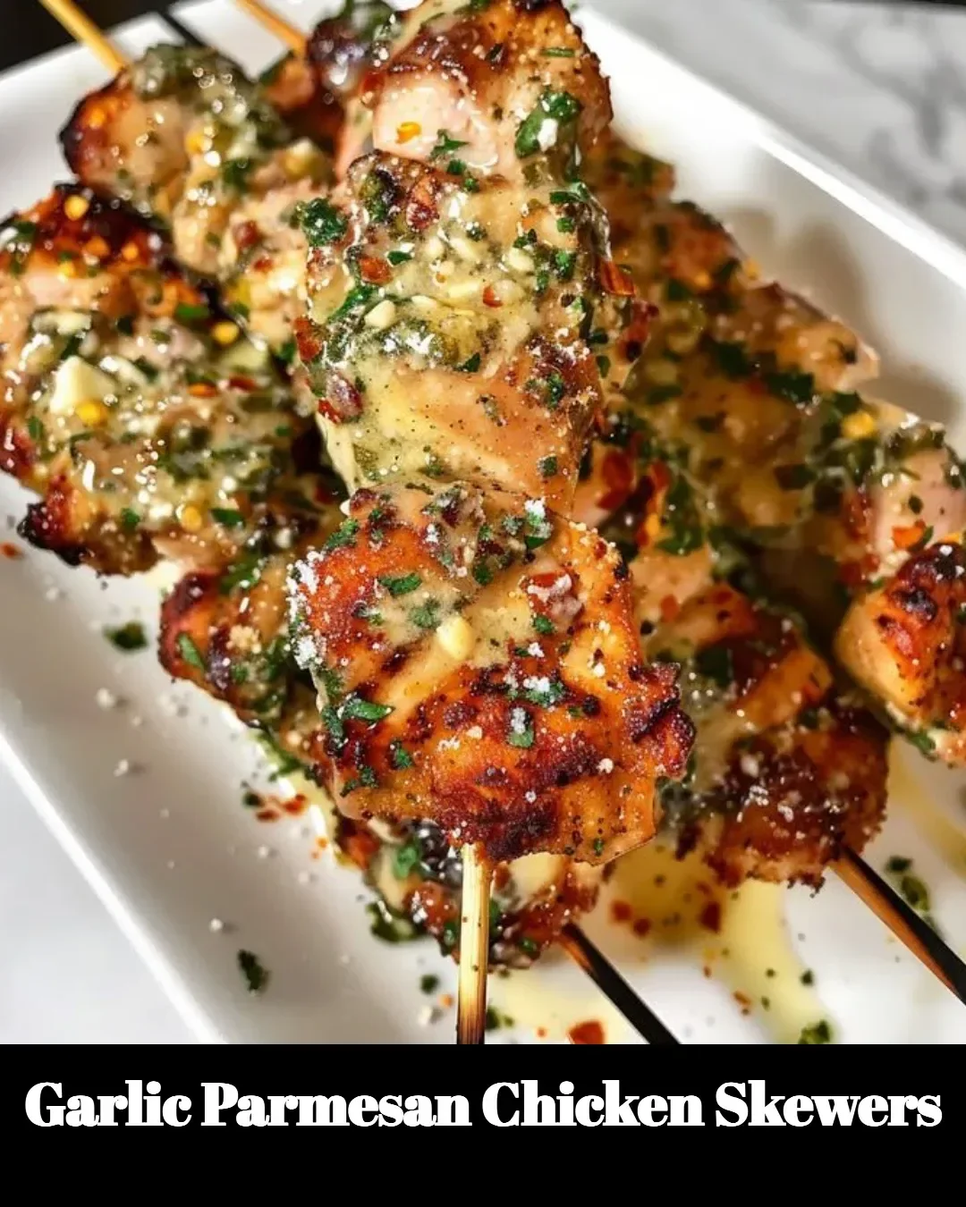 Delicious Garlic Parmesan Chicken Skewers ready to grill.