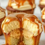 Delicious gooey salted caramel cupcakes topped with creamy frosting