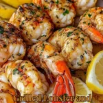 Delicious grilled lobster and shrimp on a barbecue grill