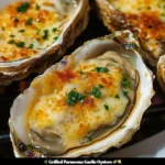 Delicious grilled parmesan garlic oysters served on a platter.