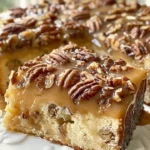 Heavenly Butter Pecan Caramel Cake with caramel drizzle and pecans