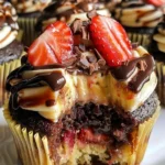 Heavenly Chocolate Banana Split Cupcakes topped with chocolate and banana slices