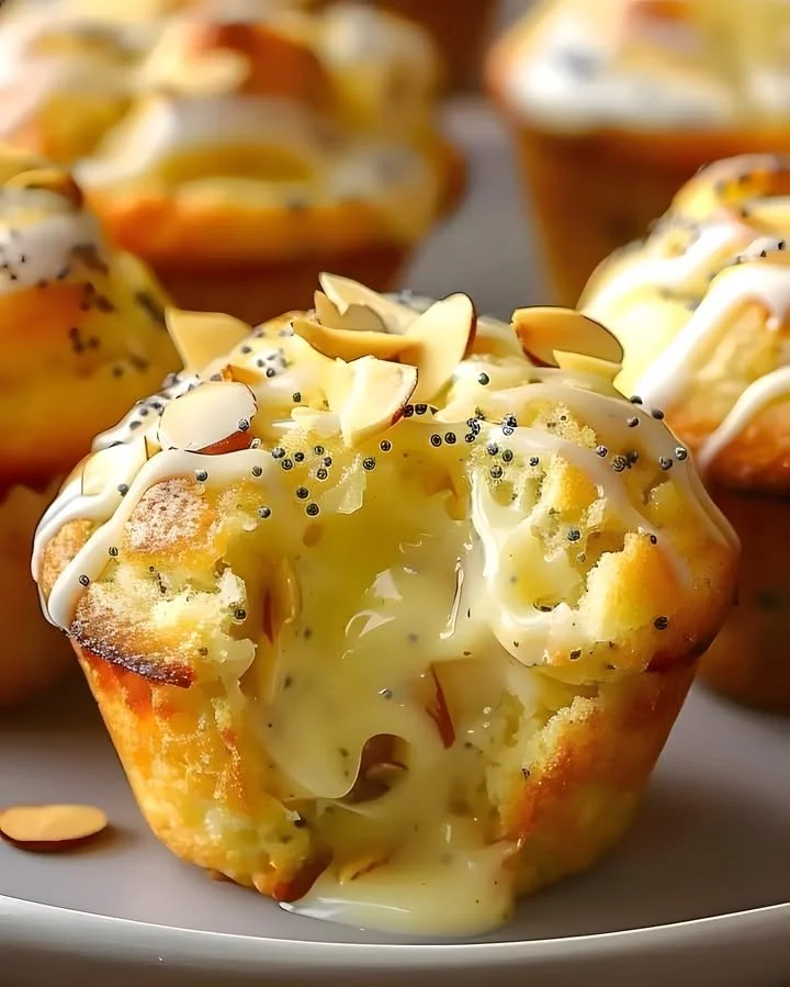 Freshly baked lemon poppy seed muffins on a cooling rack