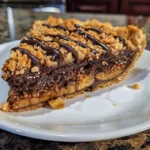 Samoas Cookie Pie topped with chocolate and coconut flakes